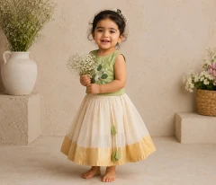 Girls Formal Dresses – Olive Green Hand-Painted Lehenga Choli for Girls